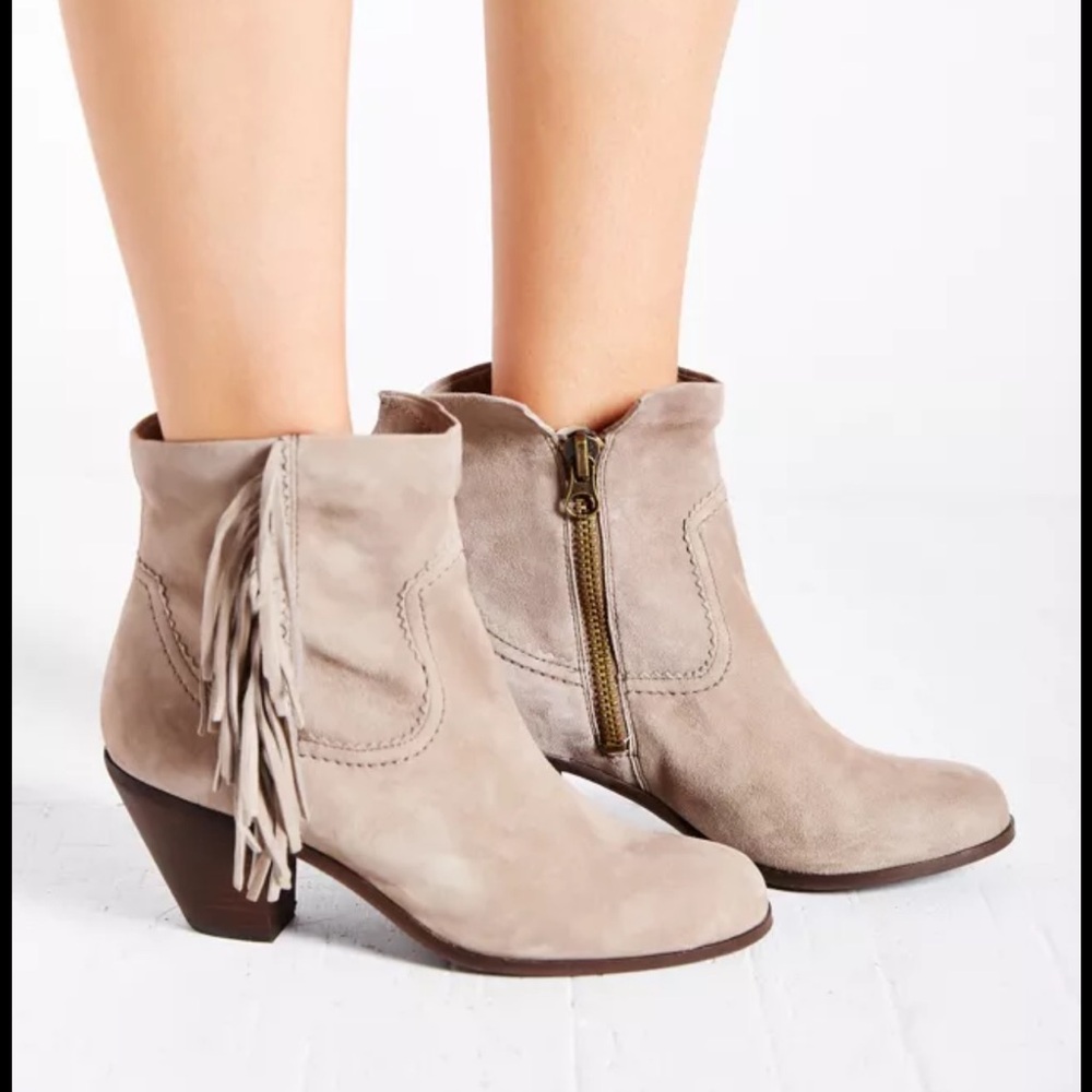 Sam Edelman Louie Fringe Ankle Leather Suede Western Boho Boots Size 6.5 New